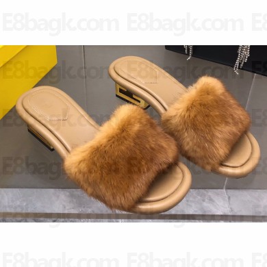 Fendi Sculptural heel Baguette mink slides Brown 2023
