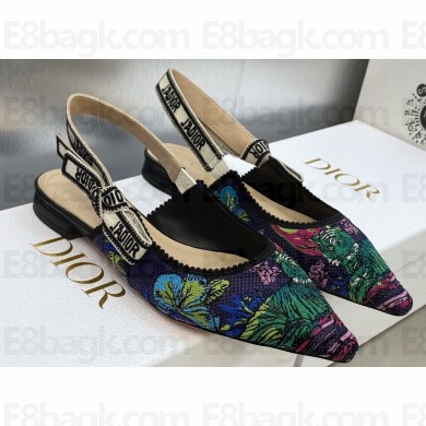 Dior J'Adior Slingback Ballerina Flats in Purple Multicolor Embroidered Cotton with Toile de Jouy Voyage Motif 2023