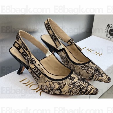 Dior Heel 6.5cm J'Adior Slingback Pumps in Beige Multicolor Embroidered Cotton with Toile de Jouy Voyage Motif 2023