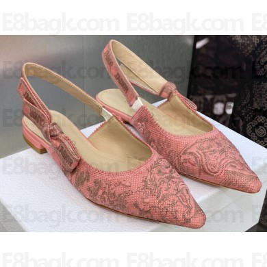 Dior J'Adior Slingback Ballerina Flats in Pink and Gray Embroidered Cotton with Toile de Jouy Sauvage Motif 2023