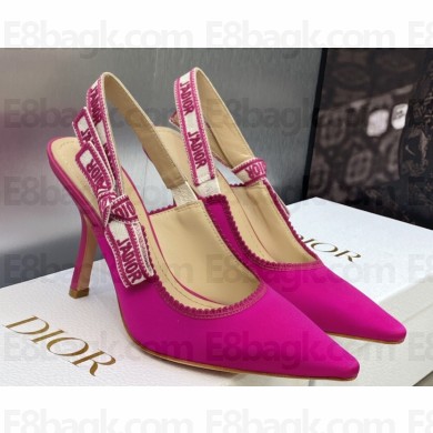 Dior Heel 9.5cm J'Adior Slingback Pumps in Fuchsia Embroidered Satin and Cotton 2023