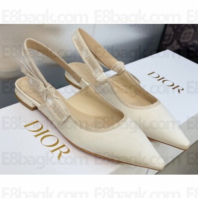 Dior J'Adior Slingback Ballerina Flats in White Embroidered Satin and Cotton 2023