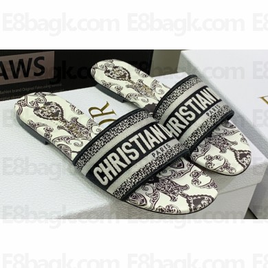 Dior Dway Flat Slides in Embroidered Cotton 04 2023