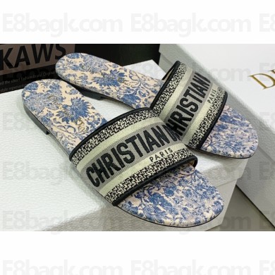 Dior Dway Flat Slides in Embroidered Cotton 01 2023