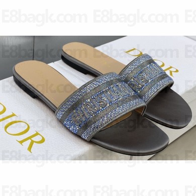 Dior Dway Flat Slides in Embroidered Cotton 40 2023