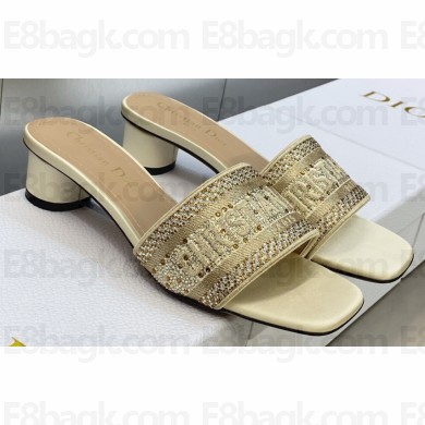 Dior Dway Heeled 4.5cm Slides in Embroidered Cotton 42 2023