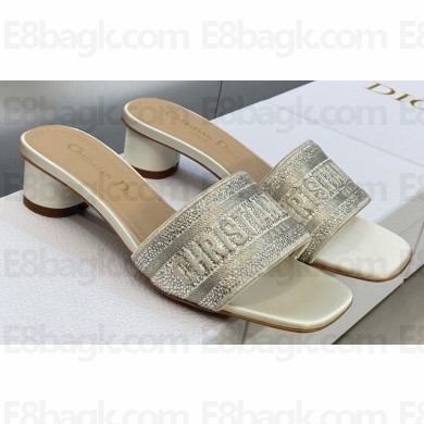 Dior Dway Heeled 4.5cm Slides in Embroidered Cotton 39 2023