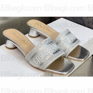 Dior Dway Heeled 4.5cm Slides in Embroidered Cotton 35 2023