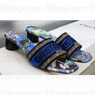 Dior Dway Heeled 4.5cm Slides in Embroidered Cotton 31 2023