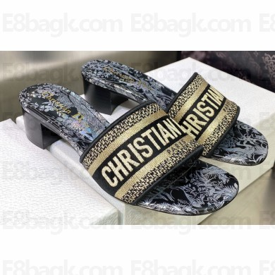 Dior Dway Heeled 4.5cm Slides in Embroidered Cotton 27 2023