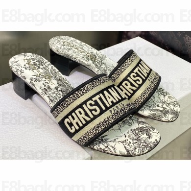 Dior Dway Heeled 4.5cm Slides in Embroidered Cotton 21 2023