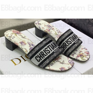 Dior Dway Heeled 4.5cm Slides in Embroidered Cotton 10 2023