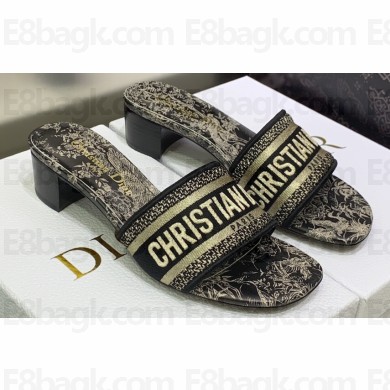 Dior Dway Heeled 4.5cm Slides in Embroidered Cotton 09 2023