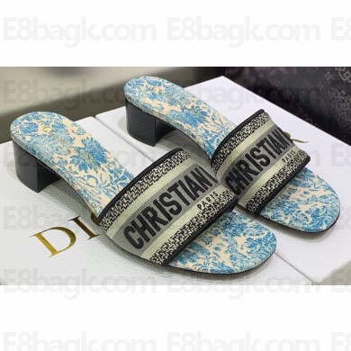 Dior Dway Heeled 4.5cm Slides in Embroidered Cotton 08 2023