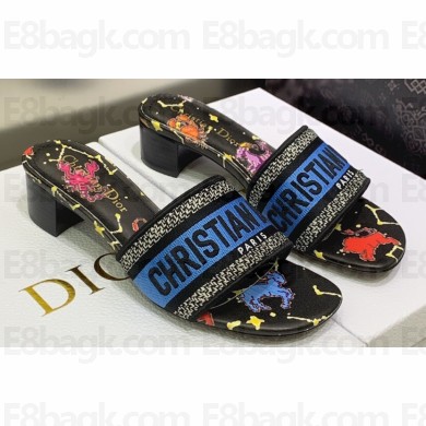 Dior Dway Heeled 4.5cm Slides in Embroidered Cotton 06 2023