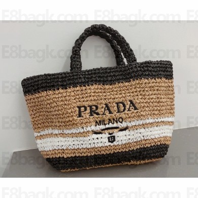 Cheap Sale Prada Raffia Crochet and Leather Tote Bag 04 2023