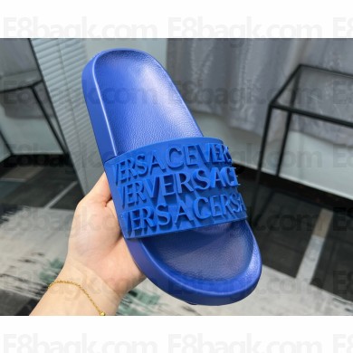 Versace Logo Lettering Rubber pool Slides Blue 2023