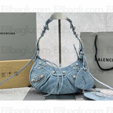 Balenciaga Le Cagole XS Shoulder Bag in blue demin with rhinestones