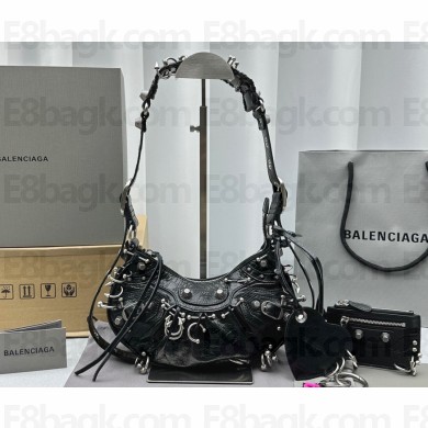 Balenciaga Le Cagole XS Shoulder Bag in Arena lambskin Black with piercing