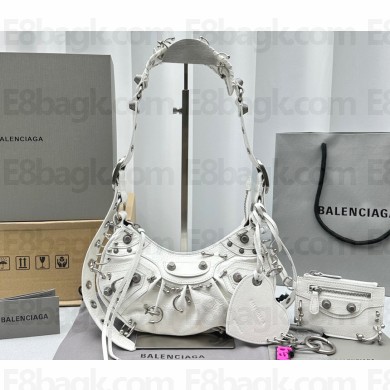 Balenciaga Le Cagole XS Shoulder Bag in Arena lambskin White with piercing