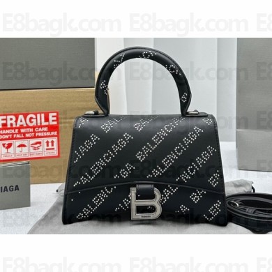 Balenciaga Hourglass XS Handbag in black with Crystal Logo