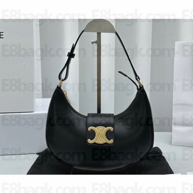 Celine Ava Triomphe Soft Bag in Smooth Calfskin Black