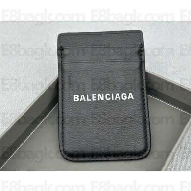 Balenciaga Cash Magnet Card Holder in black and white grained calfskin