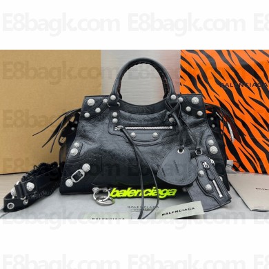 Balenciaga Black Arena Lambskin & Crystal Neo Cagole City Handbag