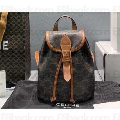 Celine MINI BACKPACK FOLCO in Triomphe Canvas and calfskin Tan