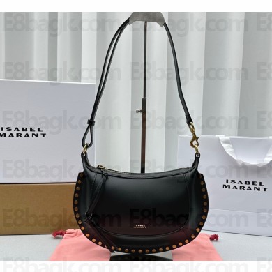 Isabel Marant Oskan Moon Grained Leather Shouder Bag Black