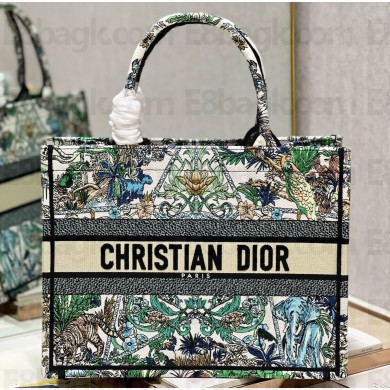 Dior Medium Book Tote Bag in White Multicolor Étoile de Voyage Embroidery