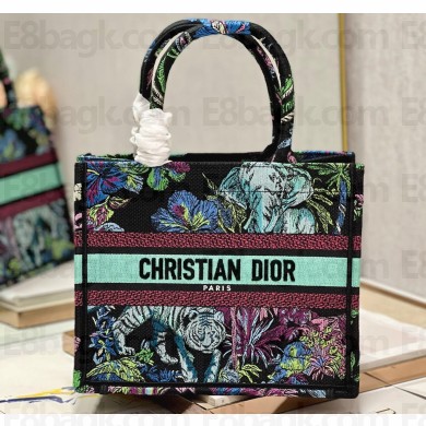 Dior Small Book Tote Bag in Multicolor Toile de Jouy Voyage Embroidery Green