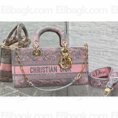 Dior Medium Lady D-Joy Bag in Gray and Pink Toile de Jouy Reverse Embroidery
