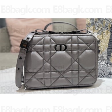 Dior Caro Box Bag in Quilted Macrocannage Calfskin Gray