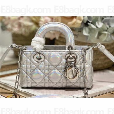 Dior Micro Lady D-Joy Bag in Iridescent and Cannage Lambskin Silver