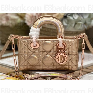 Dior Micro Lady D-Joy Bag in Iridescent and Cannage Lambskin Pink Gold