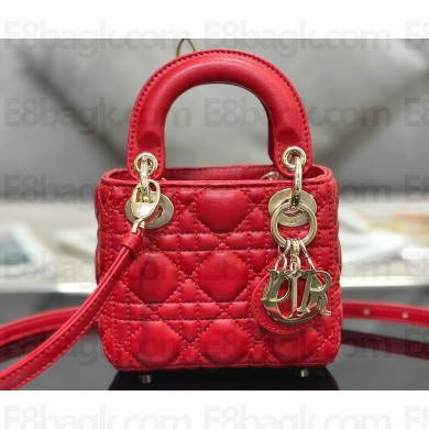 Lady Dior Micro Bag in Cannage Lambskin Red