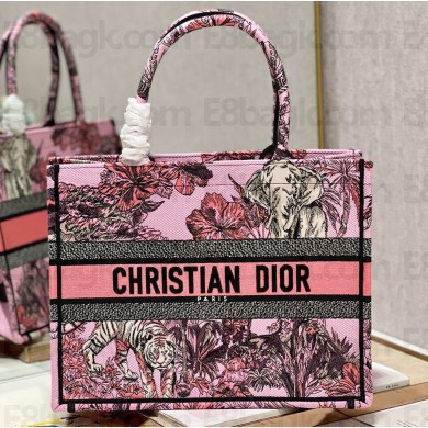 Dior Medium Book Tote Bag in Multicolor Toile de Jouy Voyage Embroidery Pink