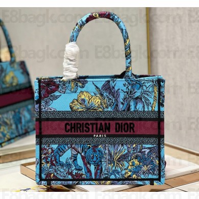 Dior Small Book Tote Bag in Multicolor Toile de Jouy Voyage Embroidery Blue