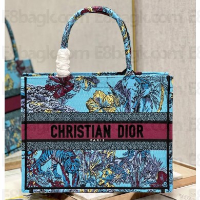 Dior Medium Book Tote Bag in Multicolor Toile de Jouy Voyage Embroidery Blue