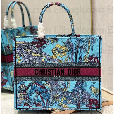 Dior Large Book Tote Bag in Multicolor Toile de Jouy Voyage Embroidery Blue