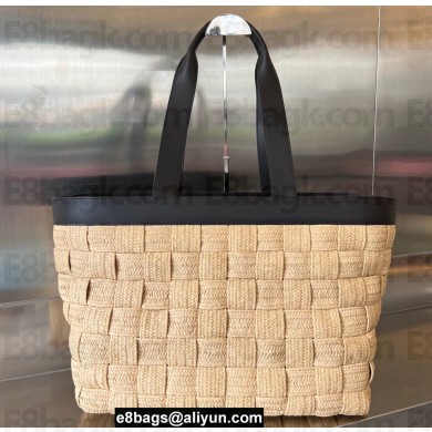 Bottega Veneta Cassette Intreccio woven raffia tote bag with leather trimming