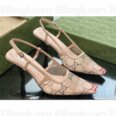 Gucci Heel 7.5cm GG crystal mesh slingback pumps 751770 Beige 2023