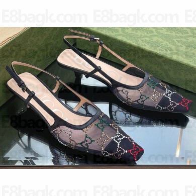 Gucci Heel 3.5cm GG crystal mesh slingback pumps Blue 2023