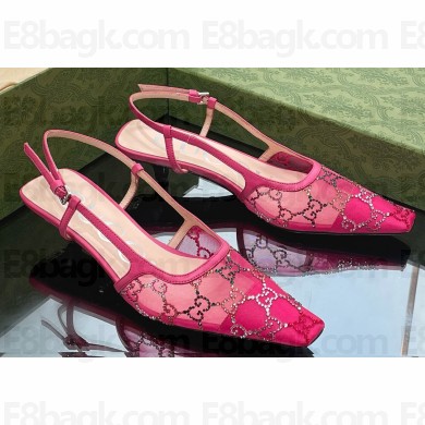 Gucci Heel 3.5cm GG crystal mesh slingback pumps Fuchsia 2023