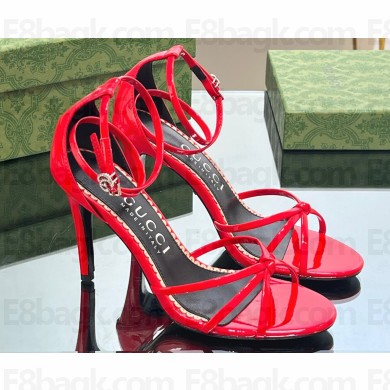 Gucci Heel 8.5cm strappy sandals with Crystal Double G 748867 patent Leather Red 2023