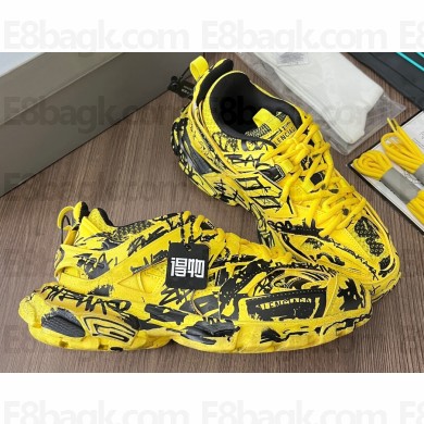 Balenciaga Track Graffiti Women/Men Sneakers in yellow and black mesh and nylon 2023