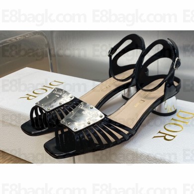 Dior Heel 3.5cm La Parisienne Sandals in Patent Calfskin Black 2023