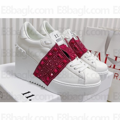 Valentino Heel 9cm platform 3cm Open Disco wedge Sneakers in calfskin White/Crystals Fuchsia 2023
