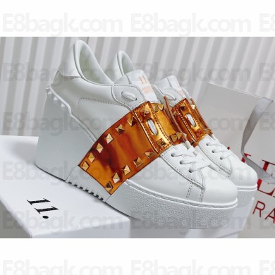 Valentino Heel 9cm platform 3cm Open Disco wedge Sneakers in calfskin White/Gold 2023